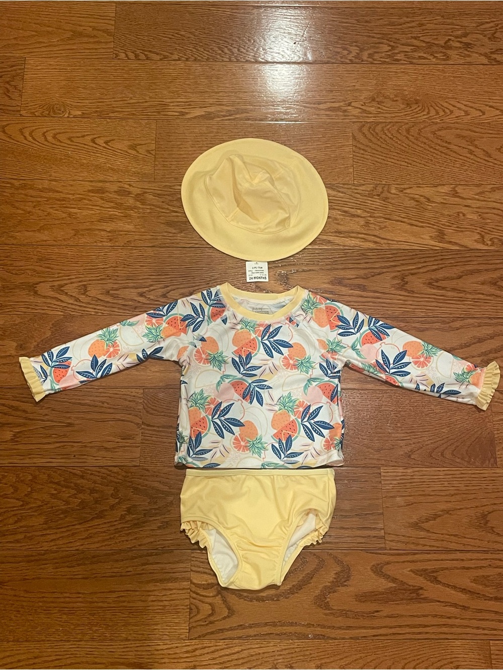 First Impressions Yellow Sun Hat & Floral Rash Guard Swim Set